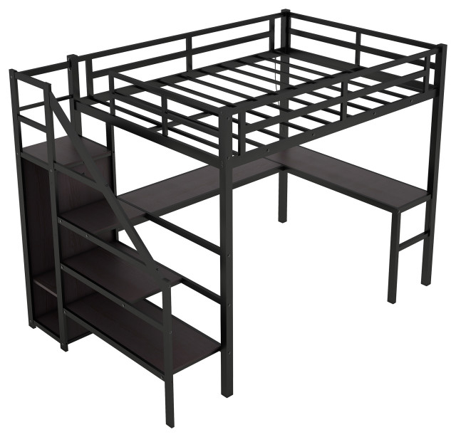 Gewnee Twin Xl Size Loft Bed With L-Shaped Desk And Usb - Transitional ... in