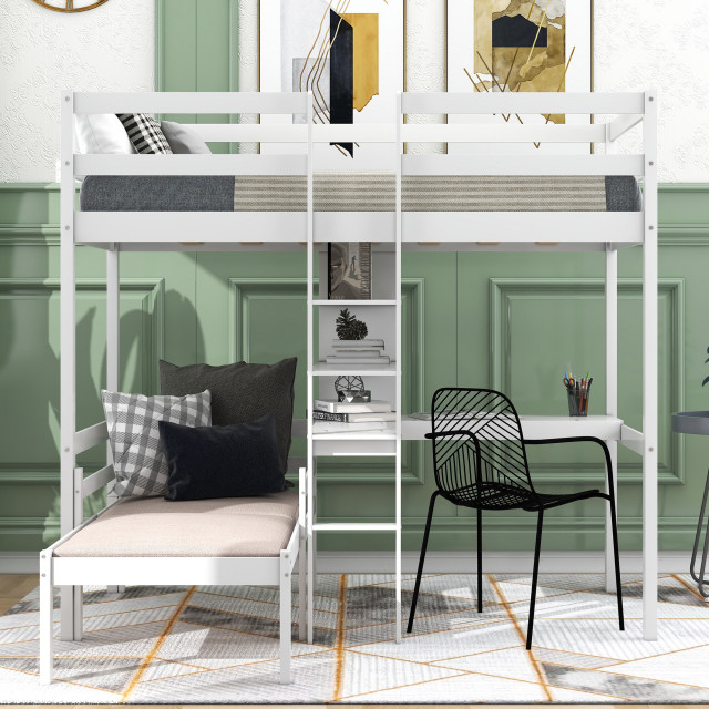 Gewnee Wood Convertible Twin Loft Bed With L-Shape Desk In White ... intended for Is a Loft Bed Right for You Exploring the Benefits of the Gewnee Design