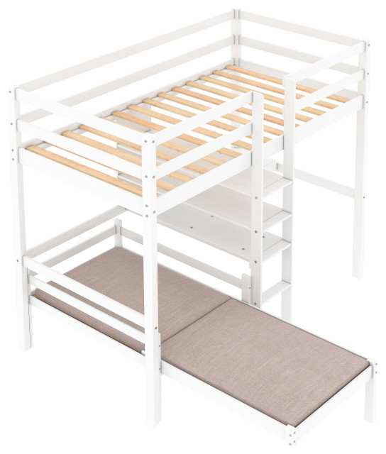 Gewnee Wood Convertible Twin Loft Bed With L-Shape Desk In White ... intended for