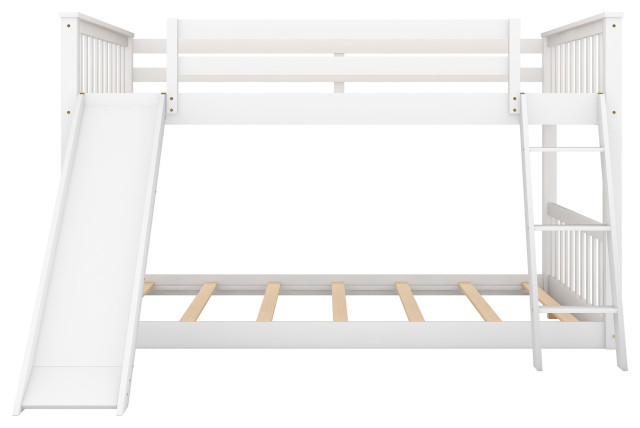 Gewnee Wood Full Over Full Bunk Bed With Slide And Ladder In White ... within Maximizing Kids' Room Storage The White Gewnee Wood Bunk Bed Solution
