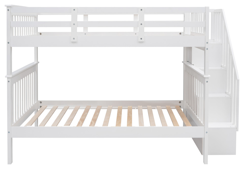 Gewnee Wood Full-Over-Full Bunk Bed With Storage Stairway In White ... with regard to Is the Gewnee Stairway Bunk Bed the Right Fit for Your Home Exploring Features