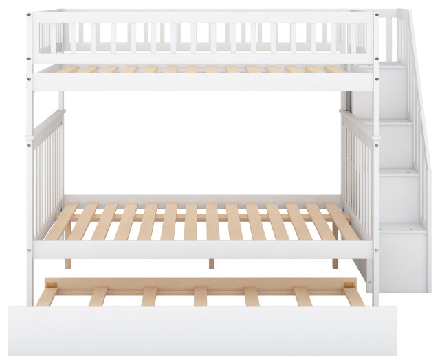 Gewnee Wood Full Over Full Bunk Bed With Trundle And Staircase In White ... within