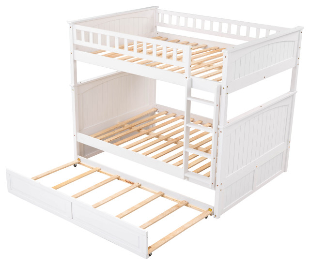 Gewnee Wood Full Over Full Bunk Bed With Twin Trundle In White ... intended for Maximizing Kids' Room Storage The White Gewnee Wood Bunk Bed Solution