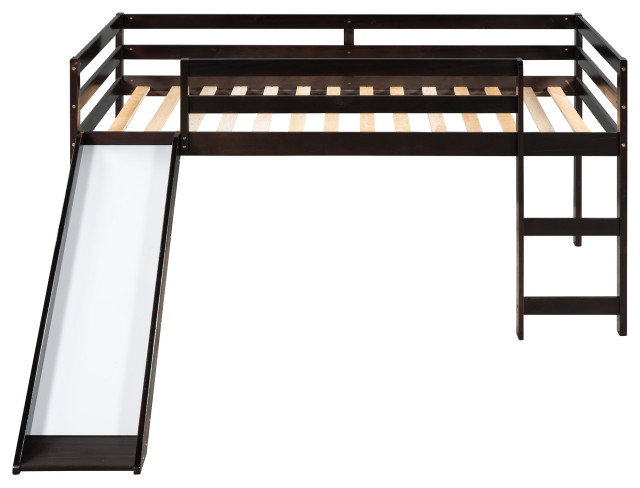 Gewnee Wood Loft Bed With Slide For Kids In Espresso - Transitional ... pertaining to Unlocking Space Efficiency The Gewnee Full Loft Bed Experience