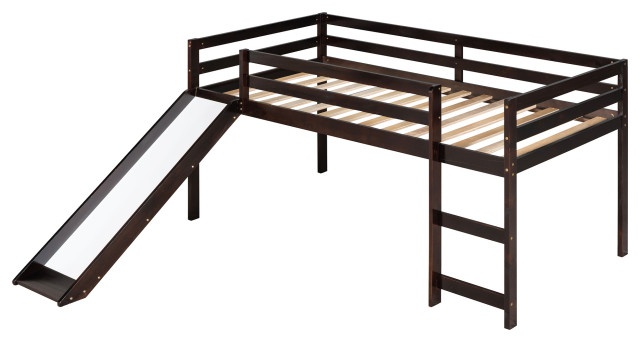 Gewnee Wood Loft Bed With Slide For Kids In Espresso - Transitional ... throughout Gewnee Wood Bunk Bed Innovations for Kids' Rooms