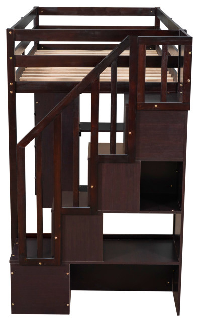 Gewnee Wood Twin Loft Bed With Storage Drawers And Stairs In Espresso ... pertaining to