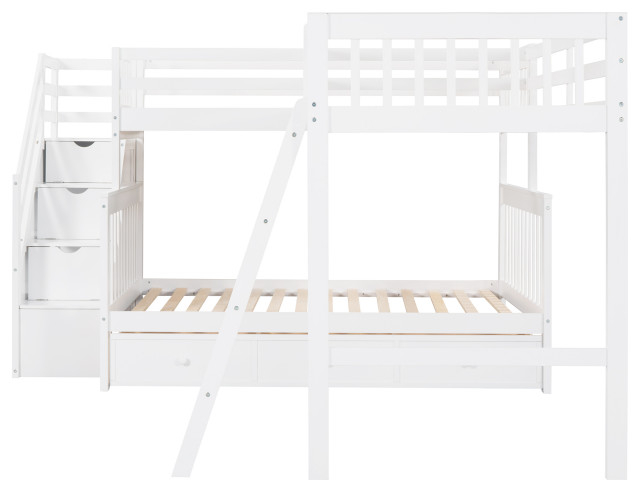 Gewnee Wood Twin Over Full L-Shaped Bunk Bed With 3 Drawers In White ... within Maximizing Kids' Room Storage The White Gewnee Wood Bunk Bed Solution