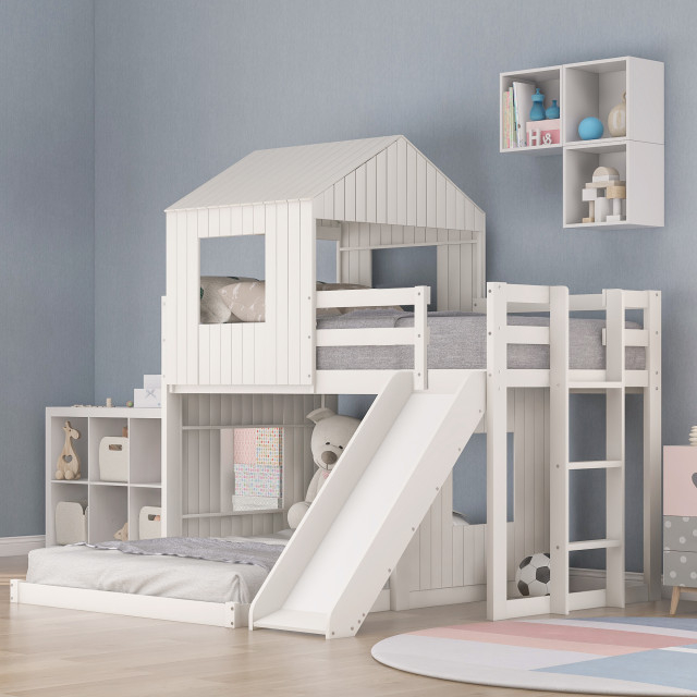 Gewnee Wooden Twin Over Full Bunk Bed, Loft Bed In White - Transitional ... with regard to Gewnee Loft Bed Review Innovations for Compact Living Spaces