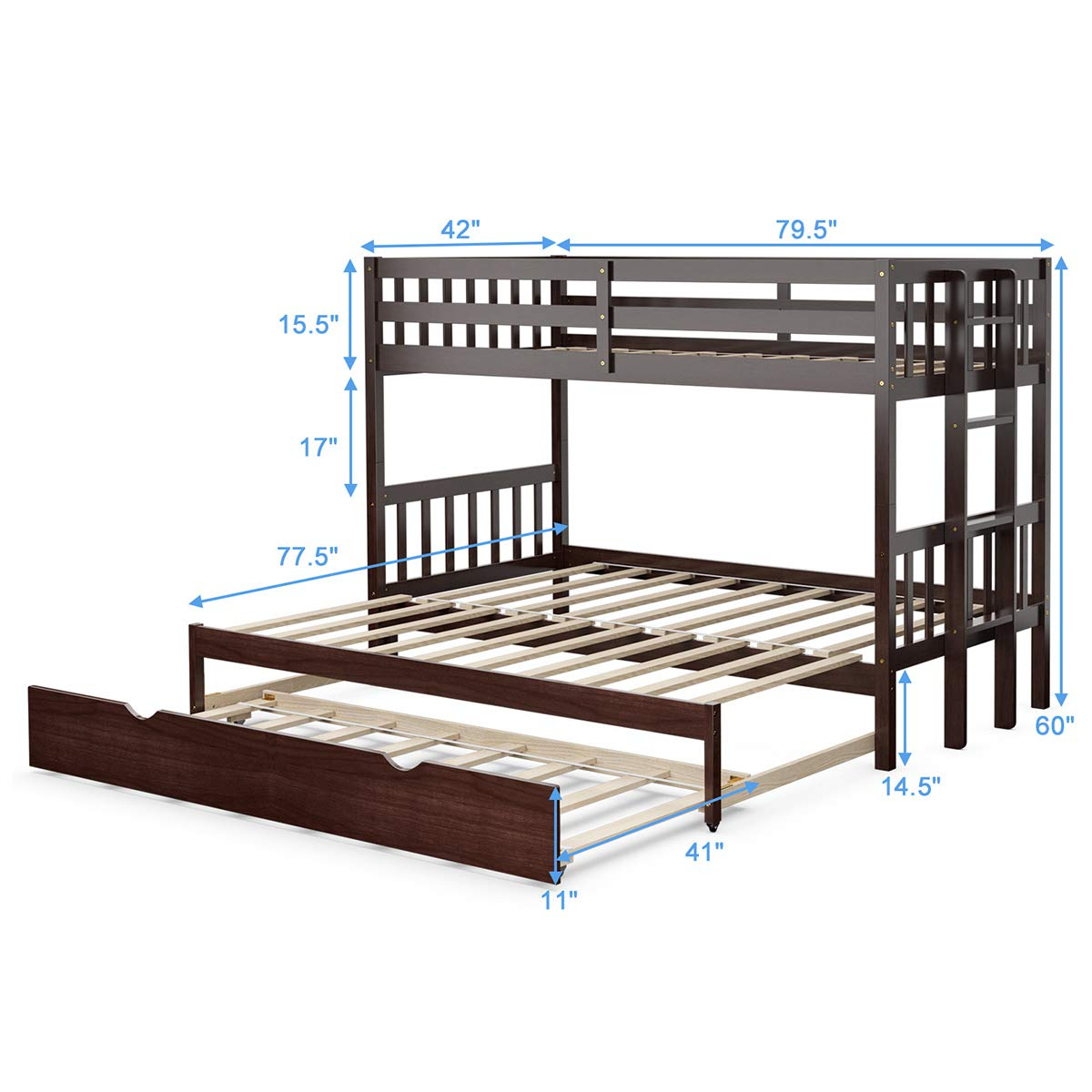 Giantex Twin Over Pull-Out Bunk Bed With Trundle, Solid Wood Bunk Bed ... with