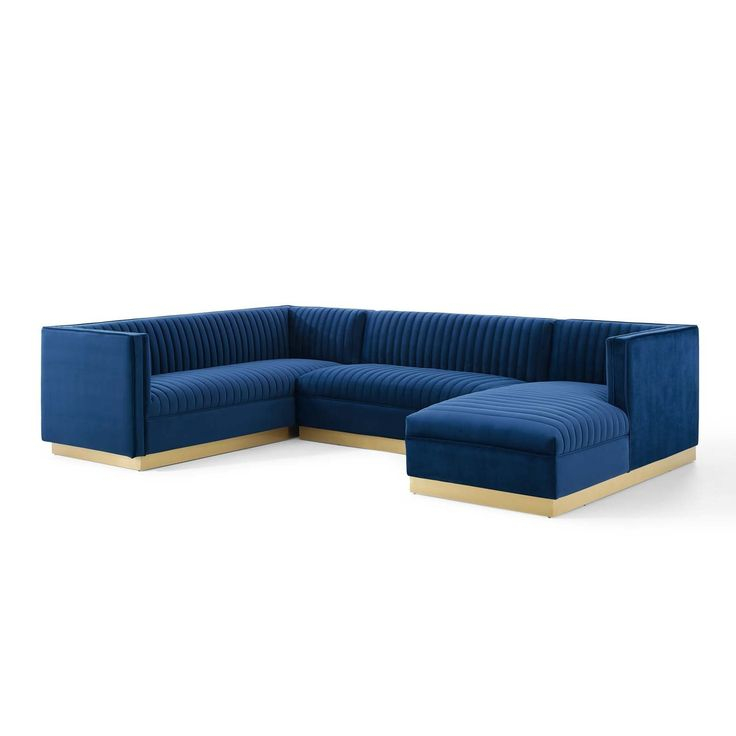 Glamour 3 Piece Performance Velvet Sectional Sofa Set - Navy ... in Understanding the Comfort and Style of the Nervo Velvet 3-Piece Sofa