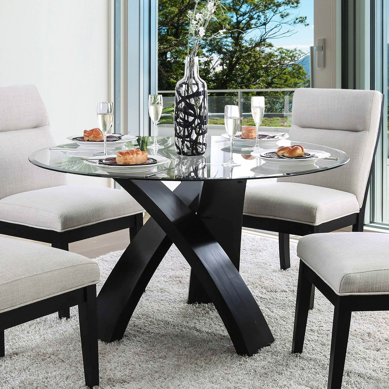 Glass Round Dining Room Tables pertaining to Styling Tips for the Safavieh Harlan 54" Round Glass Top Dining Table