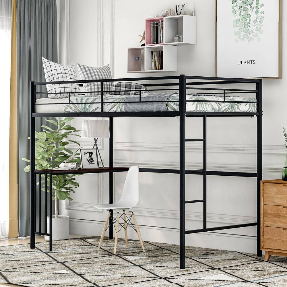 Gojane Black Twin Metal Loft Bed With Desk, Ladder And Guardrails ... within The Essential Guide to Black Twin Metal Loft Beds With Integrated Desks
