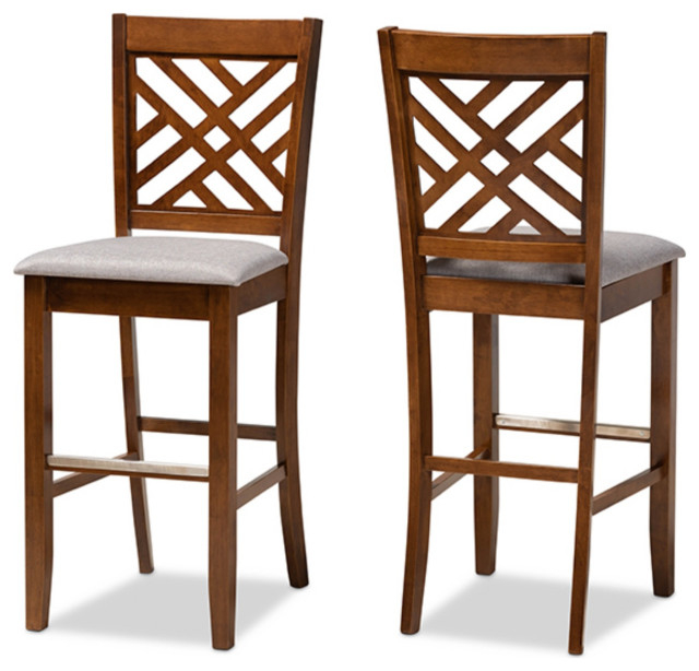 Gray Fabric Walnut Brown Finished Wood, Set Of 2 - Modern - Bar Stools ... throughout The Timeless Appeal of Walnut Brown Finished Wood Bar Stools