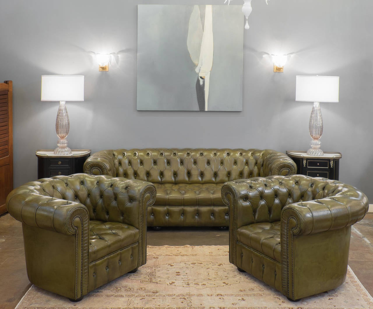 Green Leather Tufted Sofa | Leather Sofa for Finding the Perfect Pesto Green Leather Tufted Sofa with Tapered Wood Legs