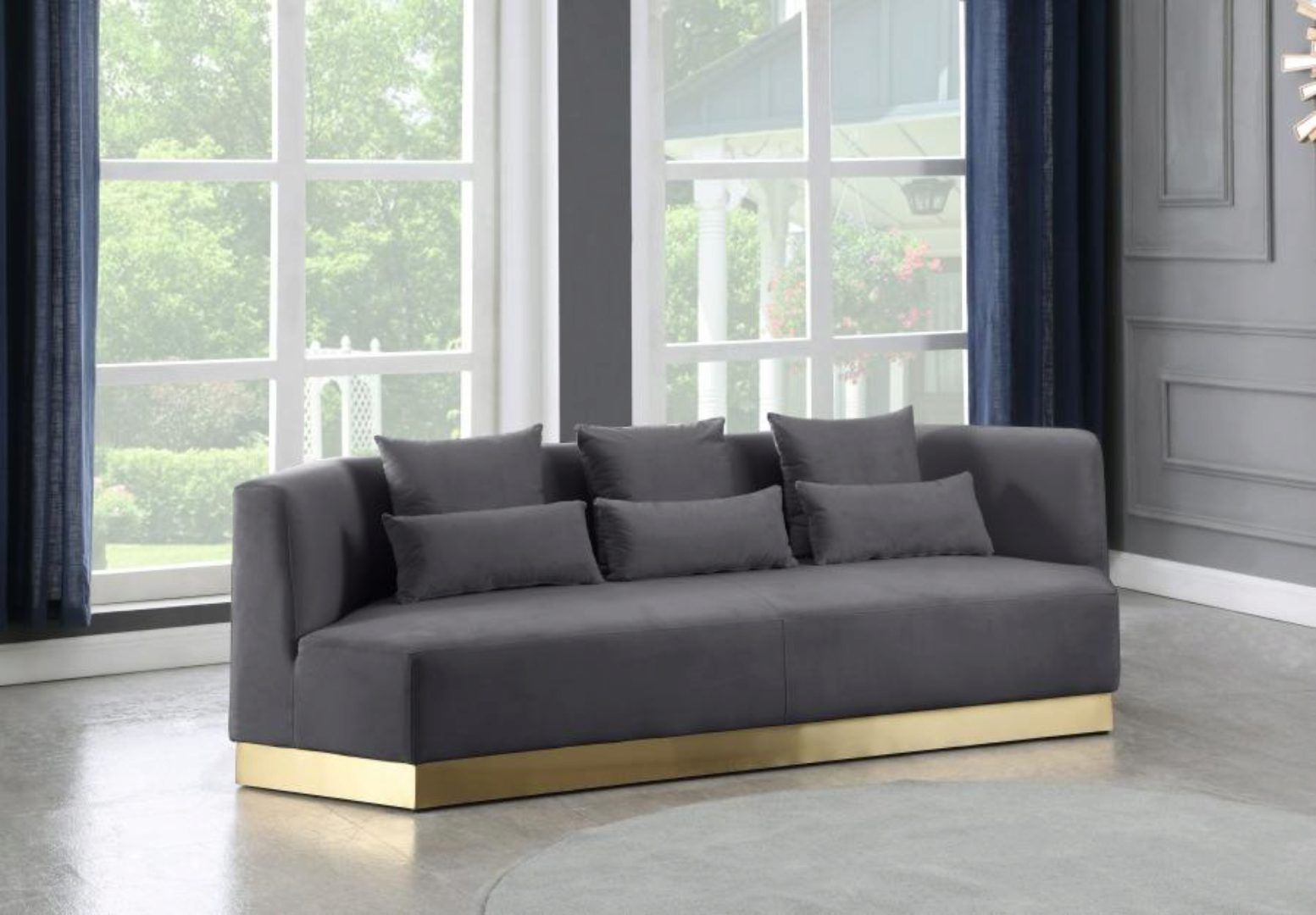 Grey Velvet Sofa Curved Design Contemporary Meridian Furniture Marquis ... inside