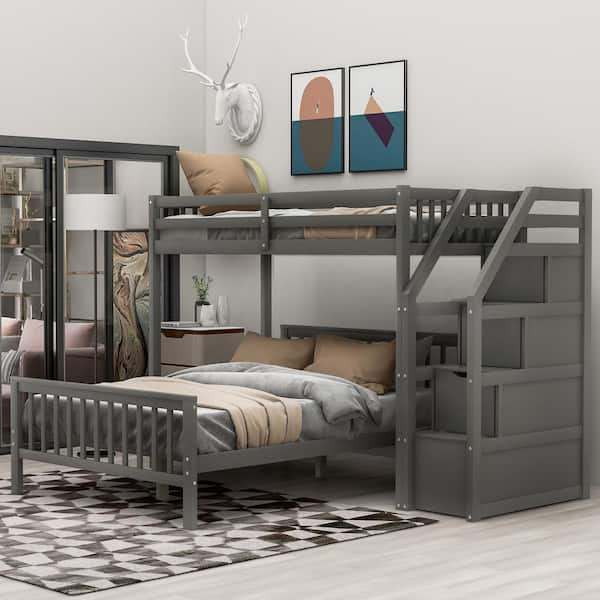 Harper &Amp; Bright Designs Gray Twin Over Full Loft Bed With Storage ... with regard to