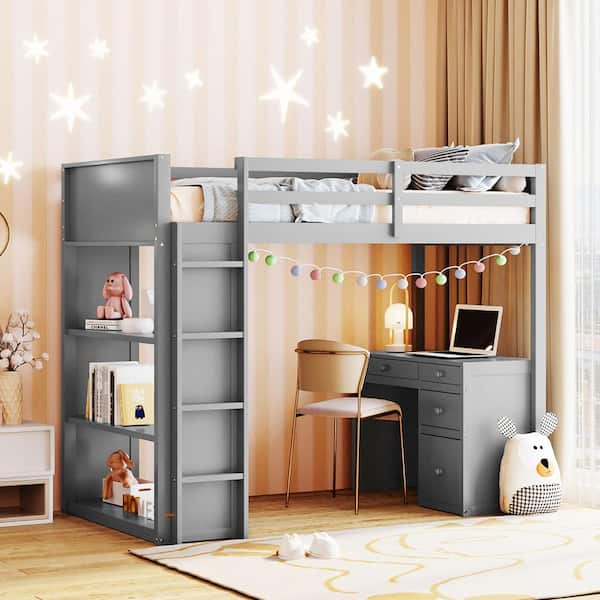 Harper & Bright Designs Gray Twin Size Wood Loft Bed With Ladder, 3 ... pertaining to