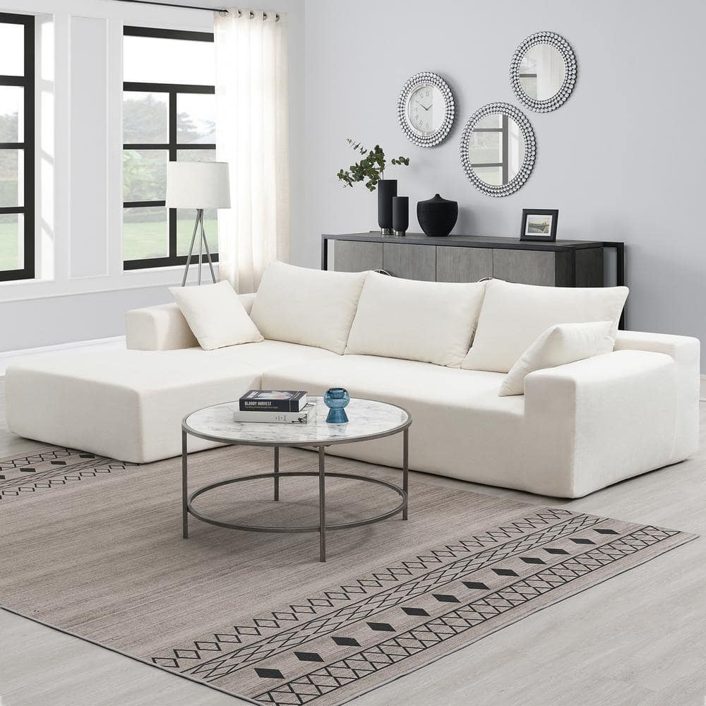 Harper & Bright Designs Modern Minimalist 109 In. W Square Arm 2-Piece ... with Achieving Serenity The Minimalist Modern White Slipcovered Sofa