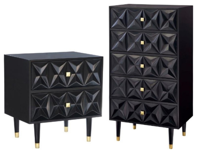 Home Square 2-Piece Set With Nightstand And 5 Drawer Dresser In Black ... within