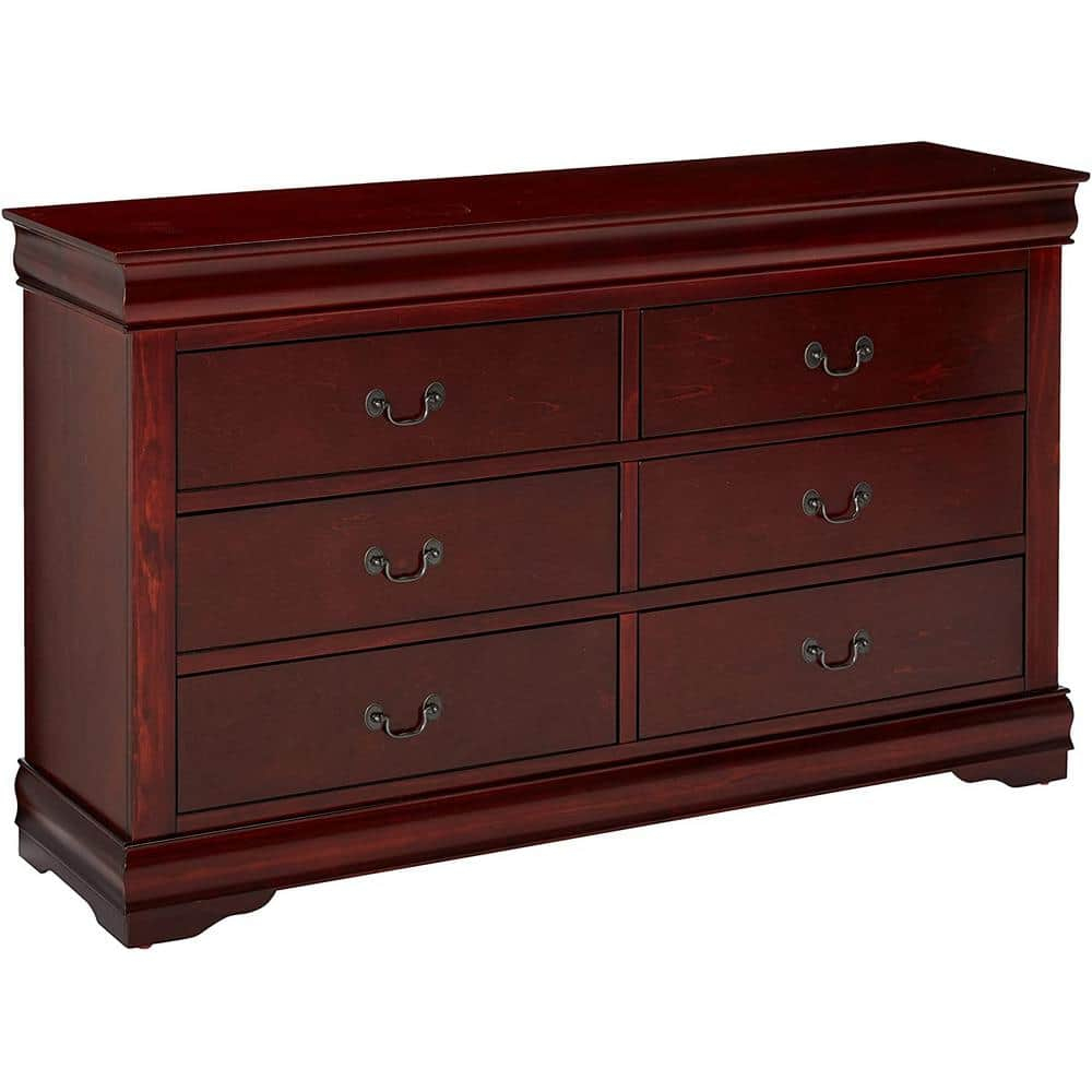 Homeroots Amelia Cherry 6-Drawers 57 In. Dresser 2000374204 - The Home ... within Unlocking the Charm of Cherry Wood Dressers with Six Drawers