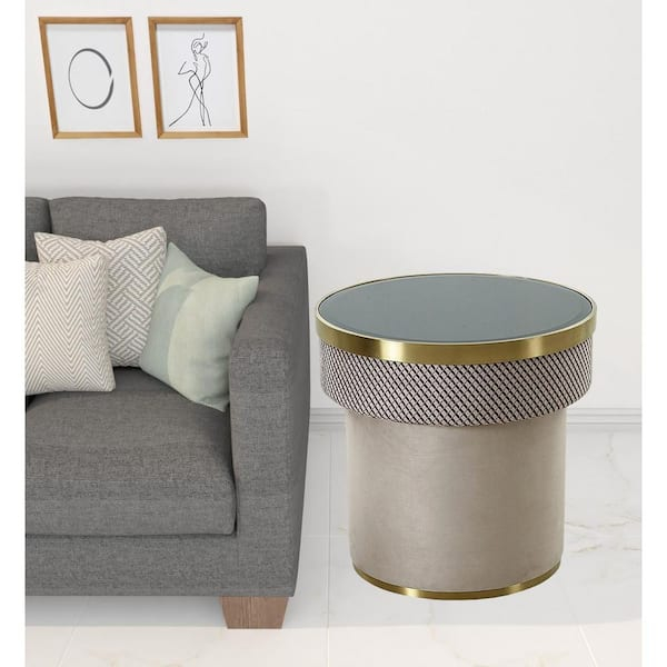 Homeroots Valerie 22.4 In. Grey/Gold Round Glass End Table 2000487354 ... regarding