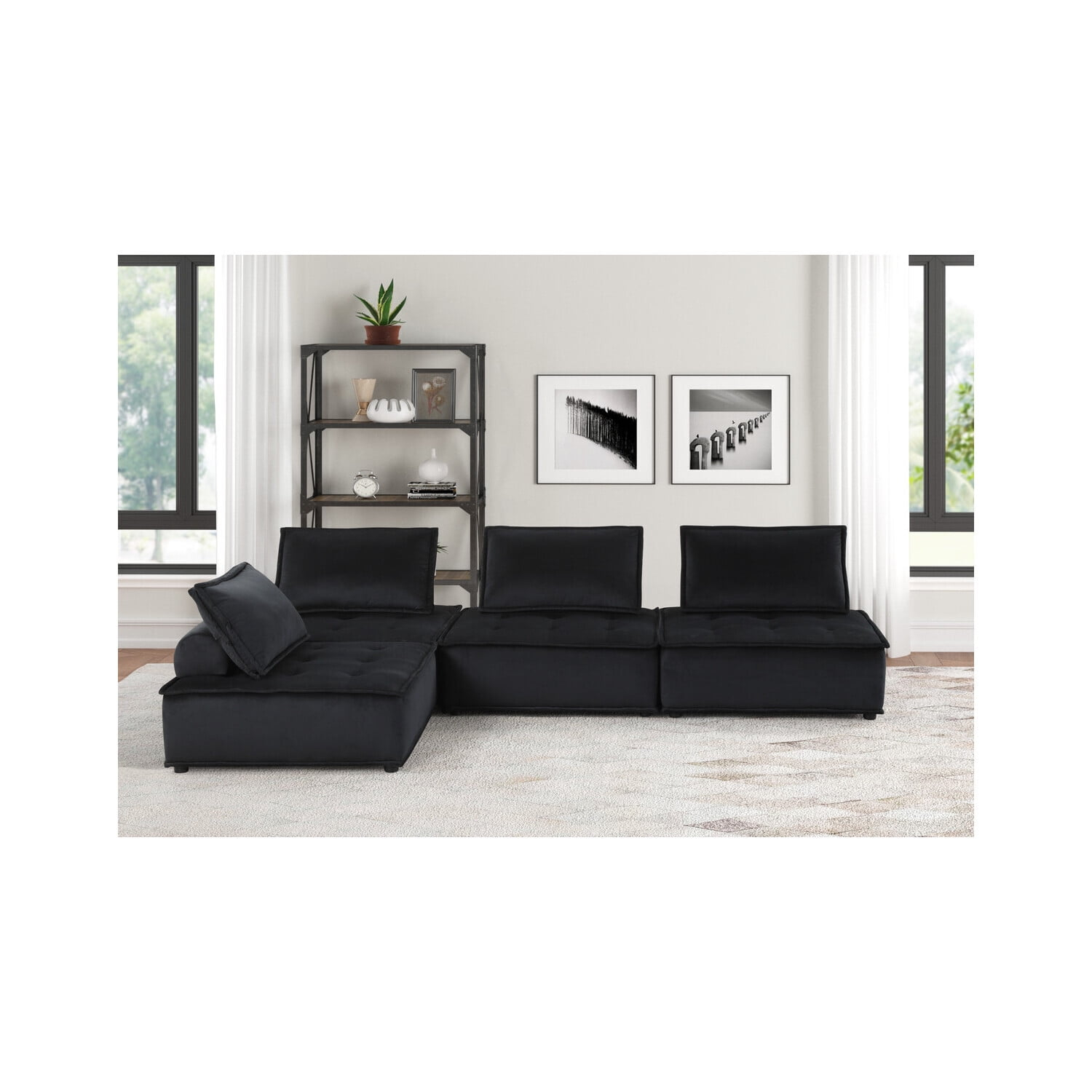 Homestock Antique Appeal Black Velvet 4 Pc Sectional Sofa - Walmart.com inside The Enduring Appeal of the Manhattan Comfort Siri Sofa What Makes it Special
