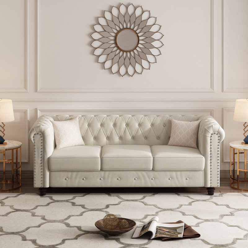 House Of Hampton® Eulau 82" Modern Beige Velvet Upholstered Sofa ... in A Closer Look at the Beautiful Henson Velvet Upholstered Sofa in Cream