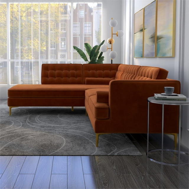 Kalenga Modern Pillow Back Velvet Left-Facing Upholstered Sectional In ... within Discovering the Allure of the Orange Velvet Kalenga Sectional