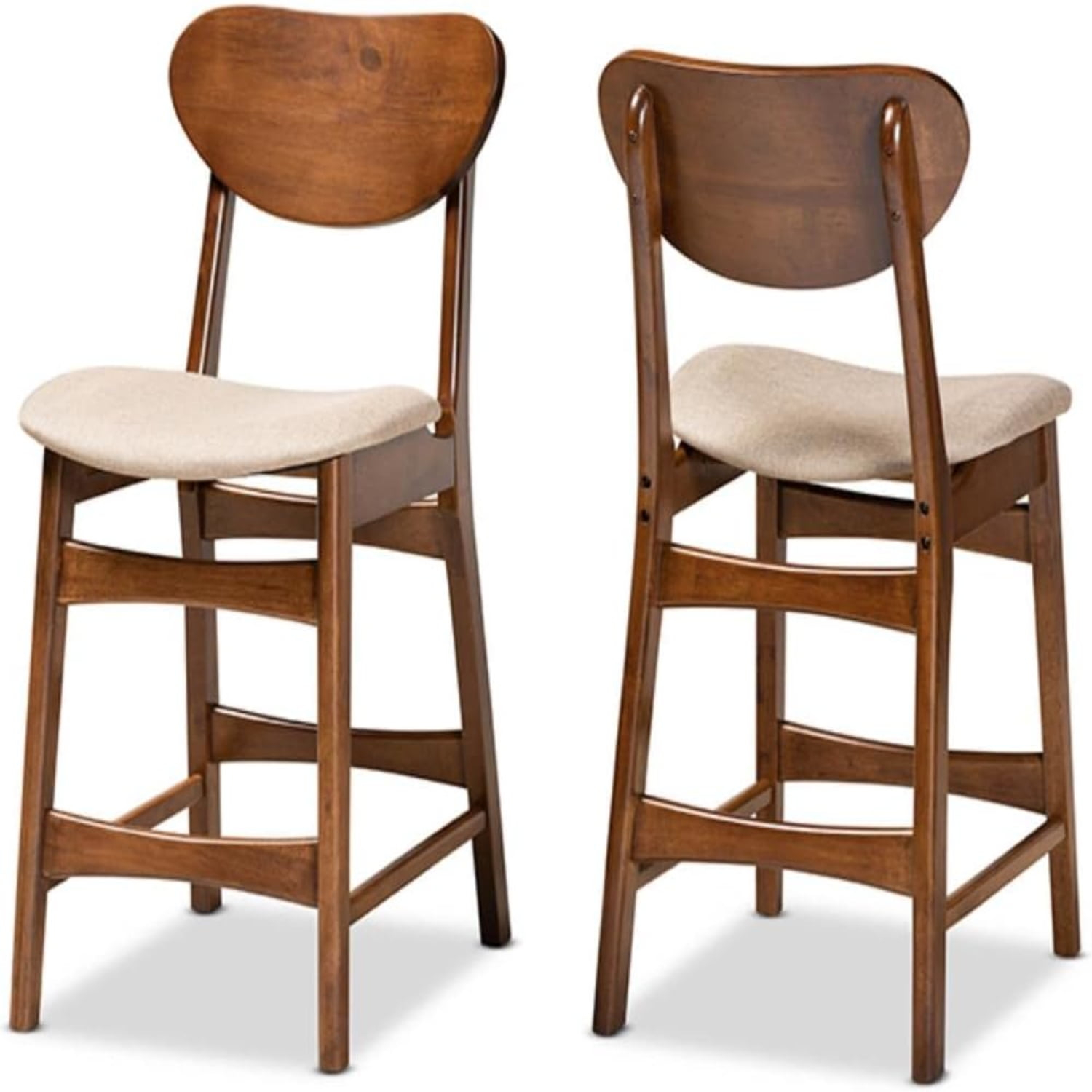 Katya Mid-Century Modern Sand Fabric Upholstered And Walnut Brown ... with