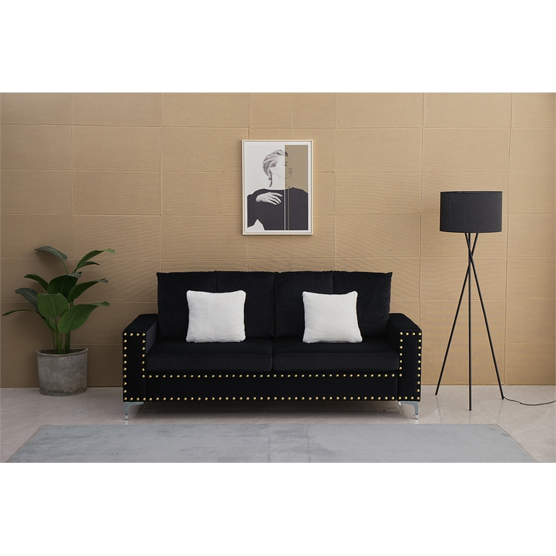 Kingway Furniture Armeni Velvet Living Room Sofa In Black - Walmart.com pertaining to Elevate Your Space The Kingway Furniture Almor Velvet Sofa in Army Green