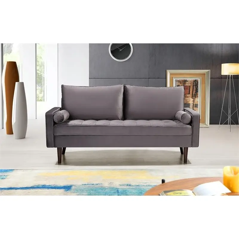 Kingway Furniture Velvet Genoa Living Room Sofa In Gray - Vigshome pertaining to