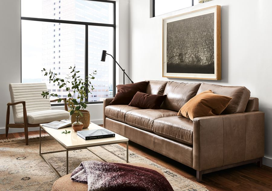 Leather On Stevens Sofa - Living - Room & Board inside The Enduring Quality of Genuine Leather The Stevens Sofa Story