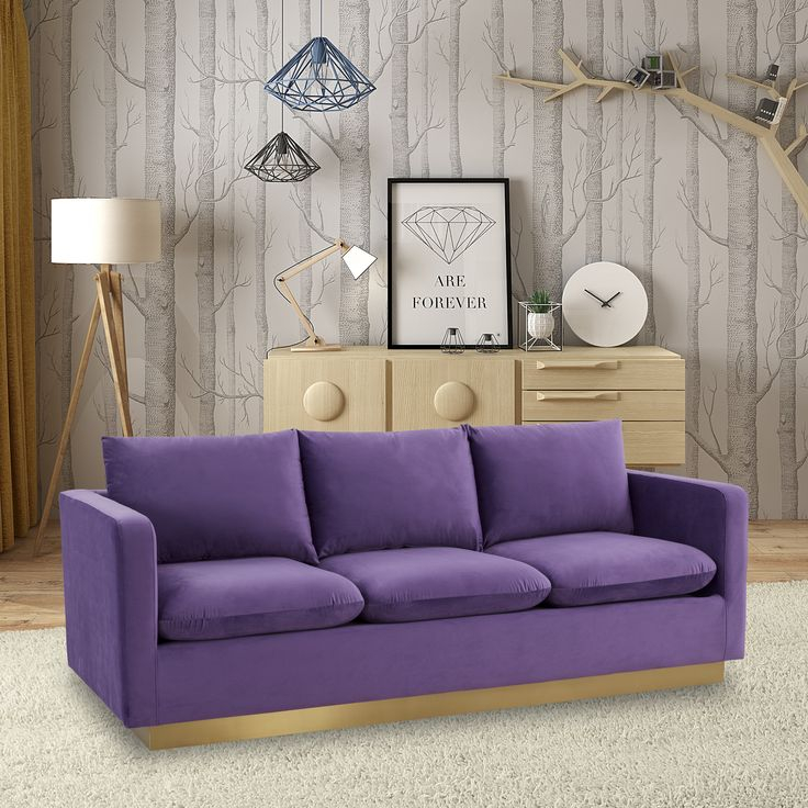 Leisuremod Nervo Modern Mid-Century Upholstered Velvet Sofa With Gold Frame inside