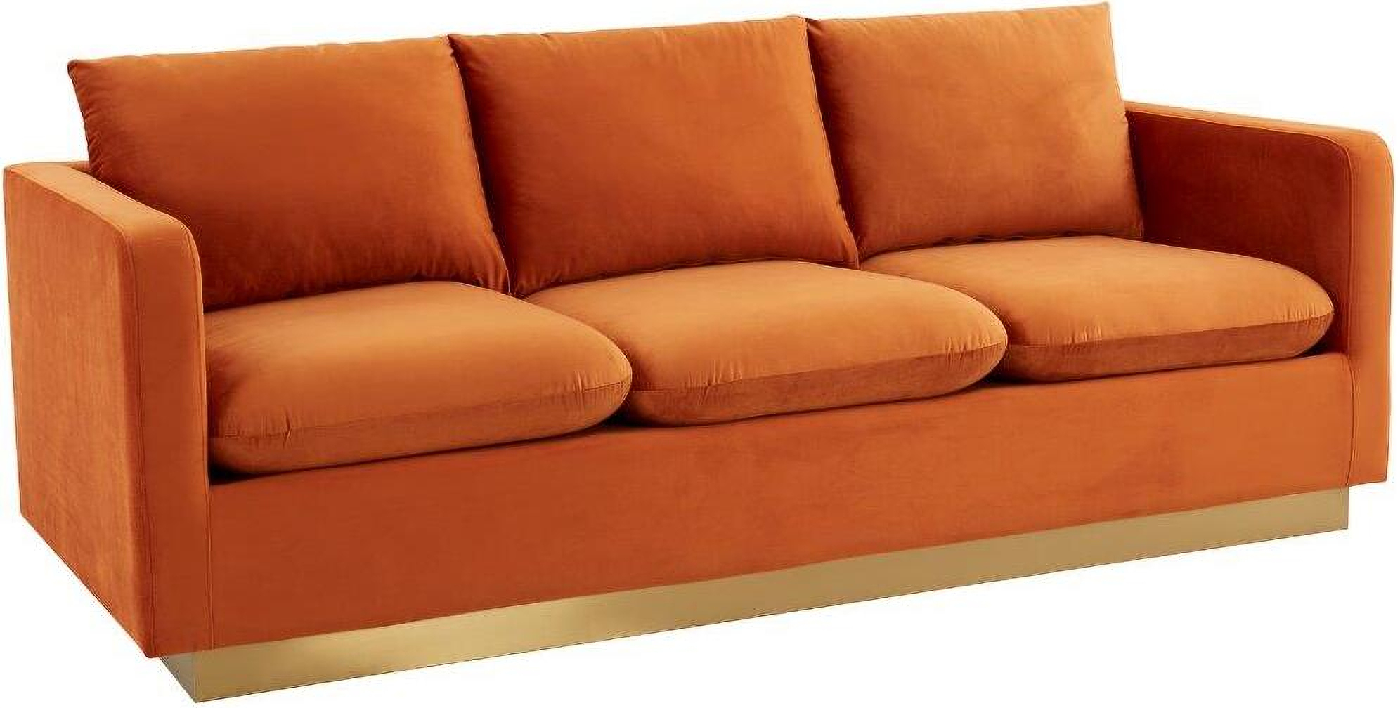 Leisuremod Nervo Modern Mid-Century Upholstered Velvet Sofa With Gold ... inside