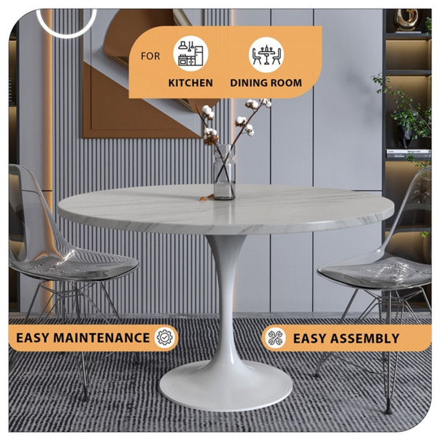 Leisuremod Verve Modern 48" Stone Dining Table In White Steel Base ... with Exploring the Durability of the Verve 48 Round Dining Table