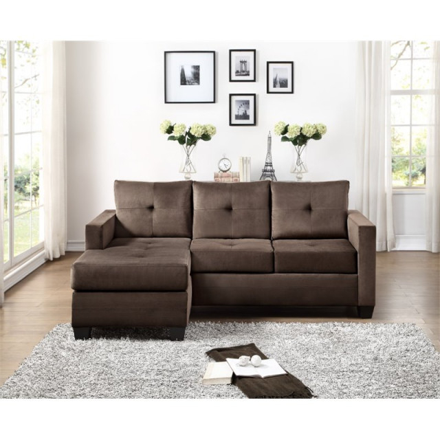 Lexicon Phelps Velvet Upholstered Reversible Sofa Chaise In Coffee ... pertaining to