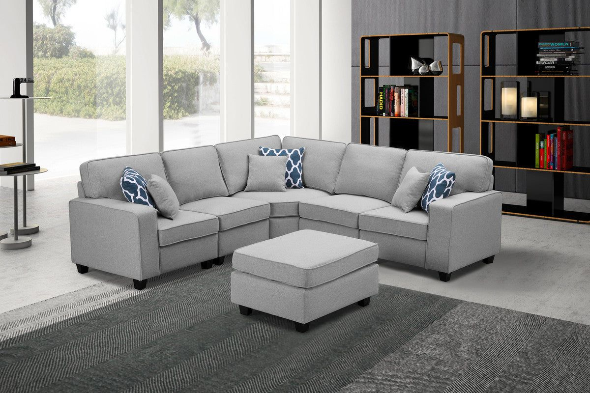 Lilola Home Sonoma Light Gray Linen 6Pc Modular L-Shape Sectional Sofa ... inside