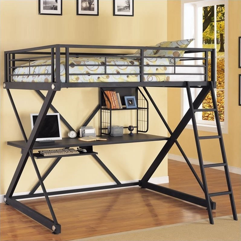 Linon Z-Bedroom Full Size Bunk Bed/Study Loft In Black Heavy Gauge ... throughout Choosing the Right Loft Bed Understanding the Linon Z-Bedroom Full Size