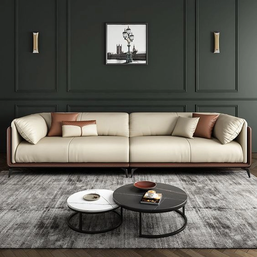 Luxury Microfiber Leather Upholstered Sofa In Brown &Amp; Beige pertaining to