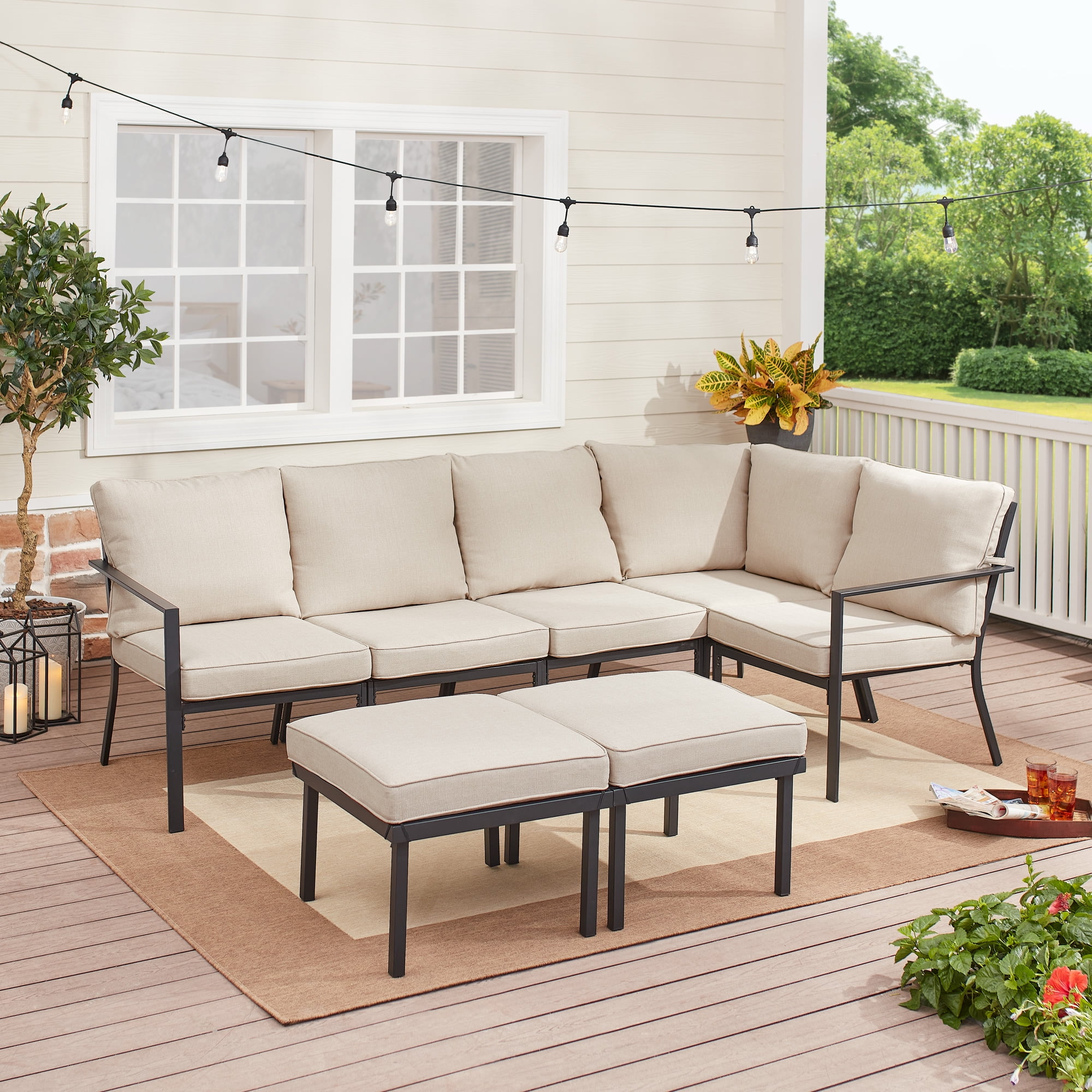 Mainstays Sandhill 7-Piece Outdoor Patio Sectional Set, Beige - Walmart.com intended for