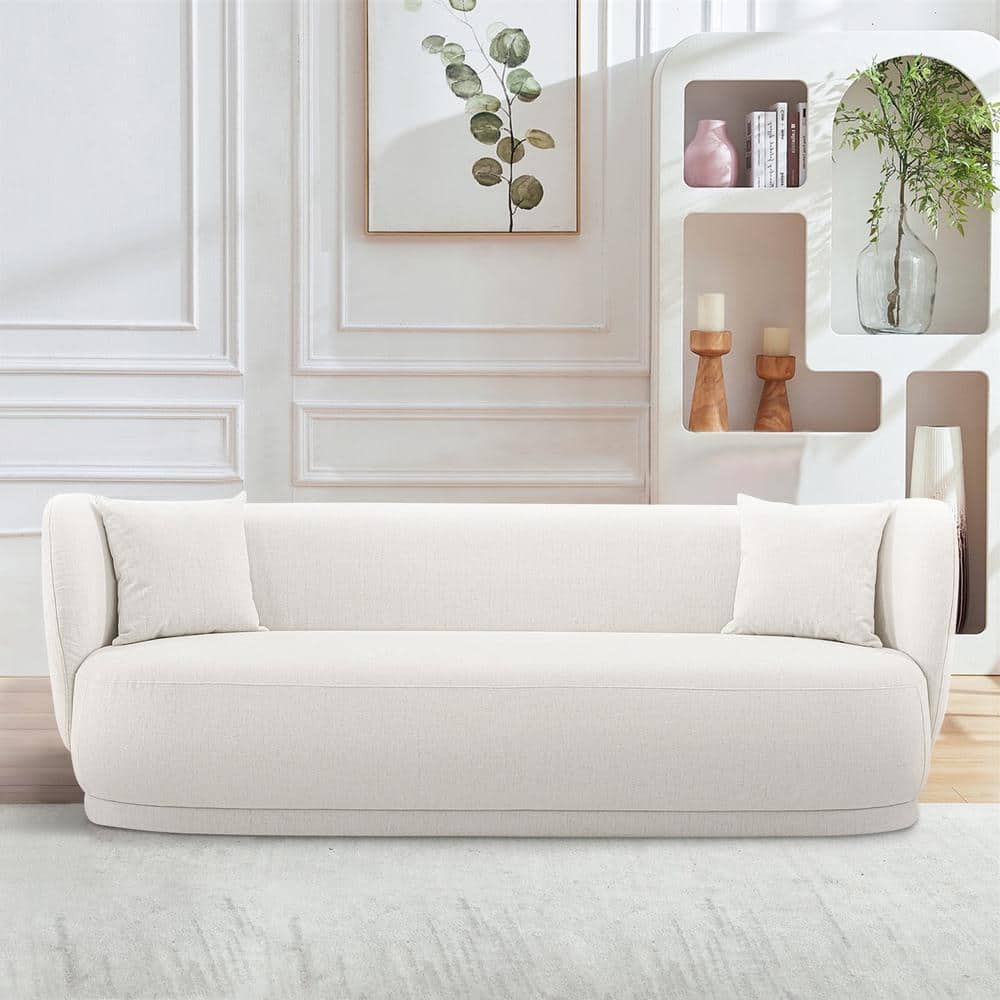 Manhattan Comfort Siri 92.52 In. Contemporary Round Arm Linen ... inside Insights into the Durability of the Manhattan Comfort Ulka Sofa