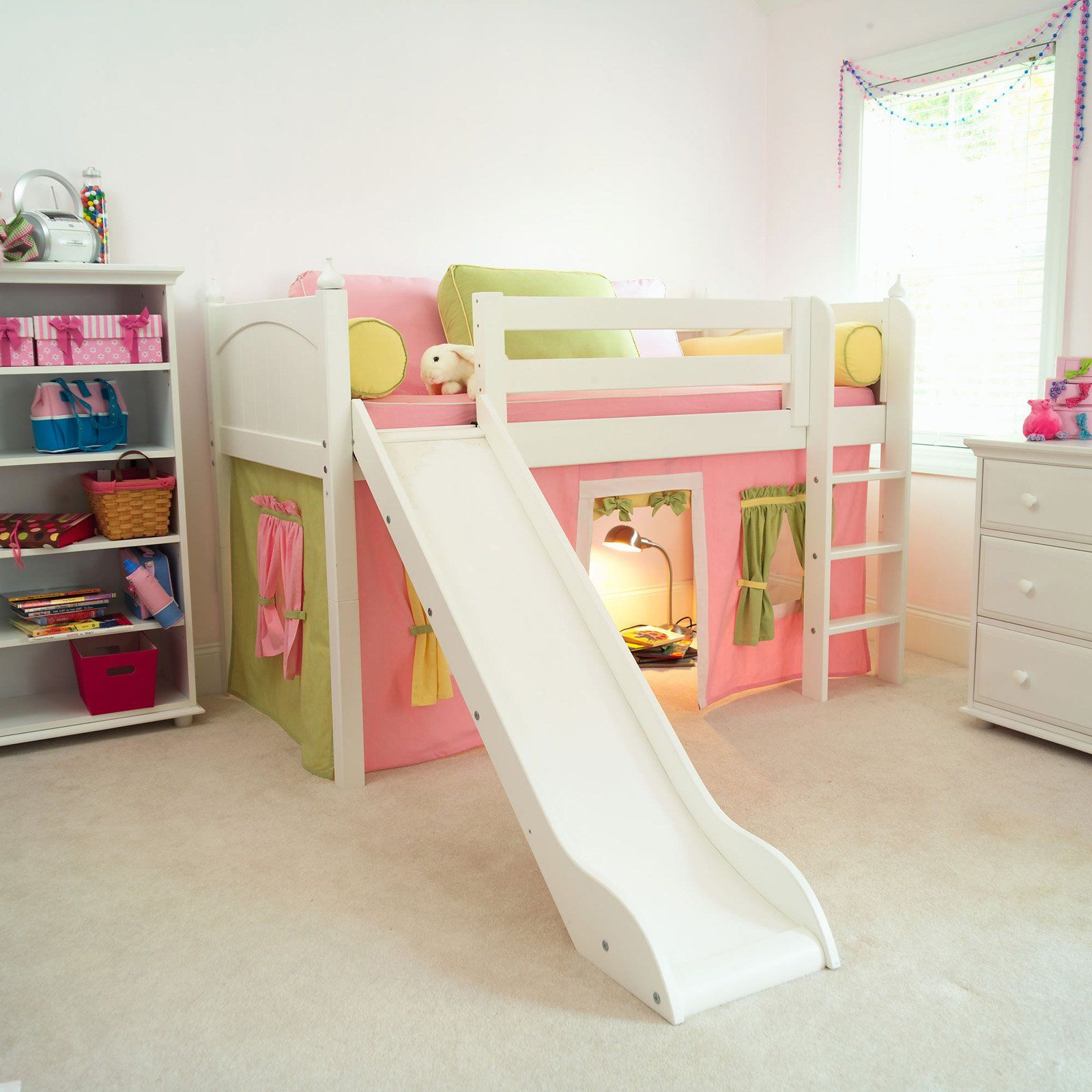Marvelous Girl Tent Low Loft With Slide | Www.hayneedle.com | Kids Loft ... with The Benefits of a Loft Bed with Slide for Your Child's Room