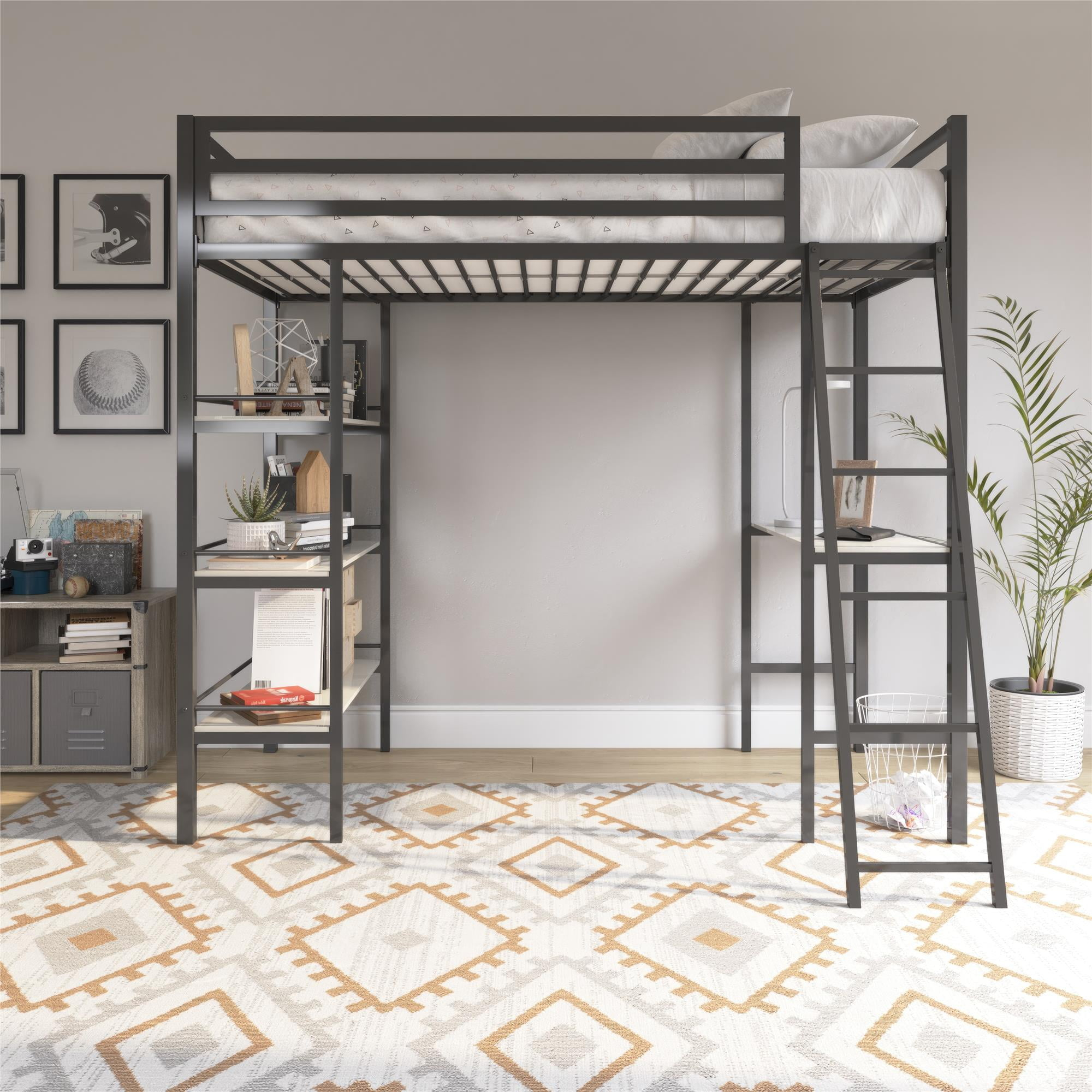 Max &Amp; Finn Nova Metal Loft Bed With Shelves - Walmart.com throughout