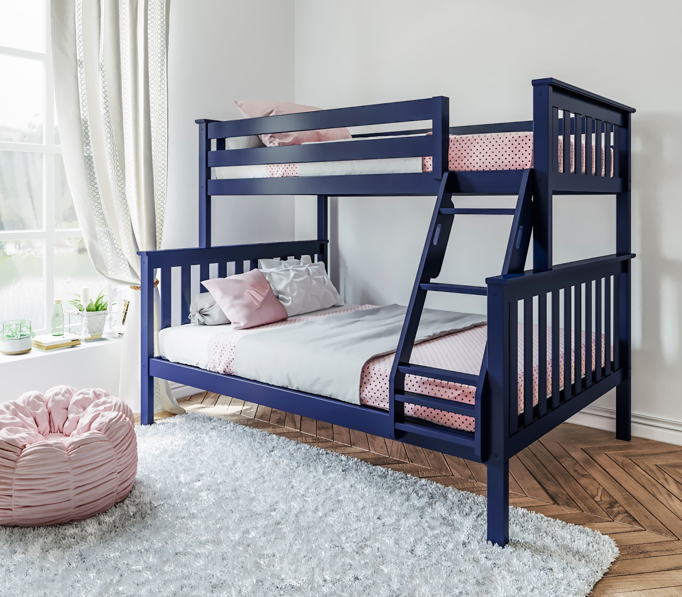 Max &Amp; Lily Twin Over Full Bunk Bed Solid Wood, Blue throughout