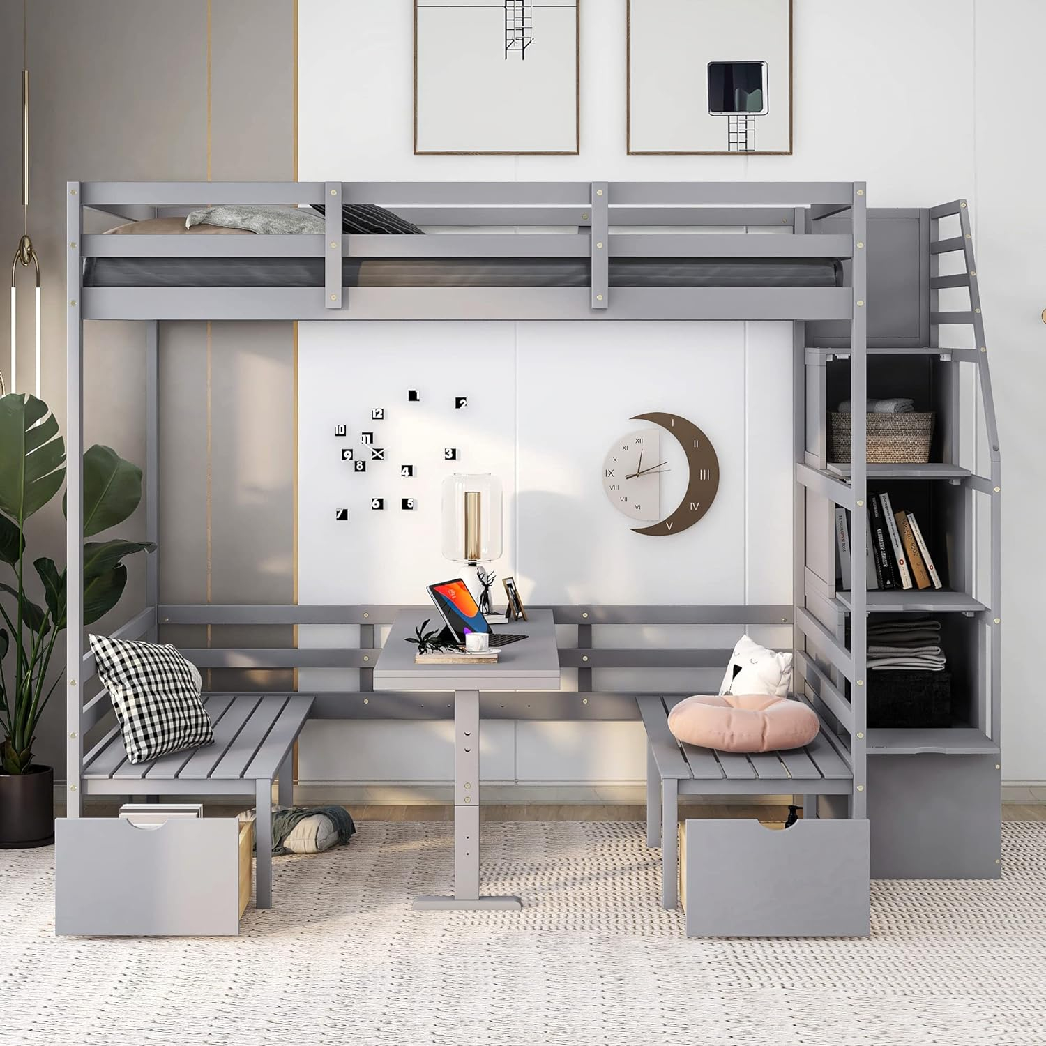 Meritline Full Size Loft Bed With Desk with