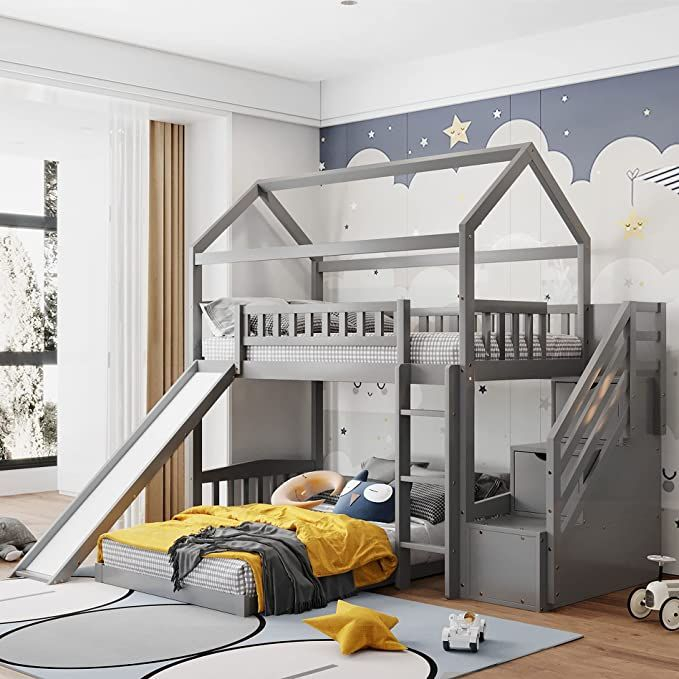 The Joys of a Black Floor Bunk Bed with a Roof and Slide for Little Ones