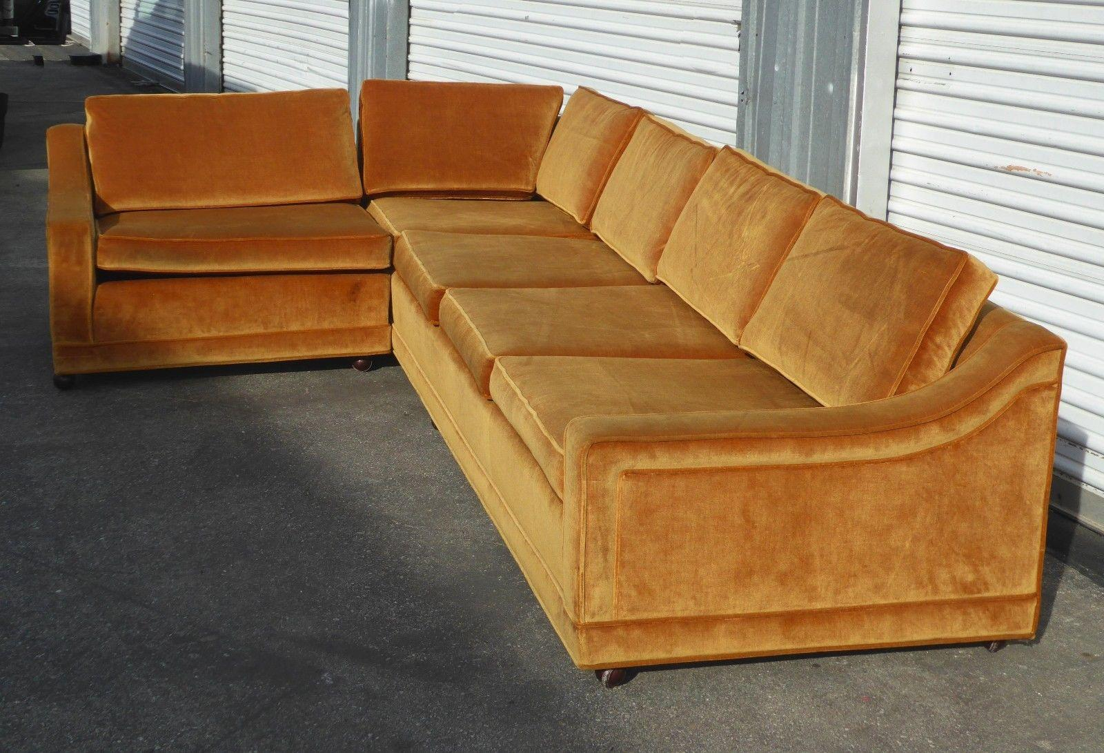 Mid Century Modern Orange Velvet Sectional Sofa | Chairish throughout Discovering the Allure of the Orange Velvet Kalenga Sectional