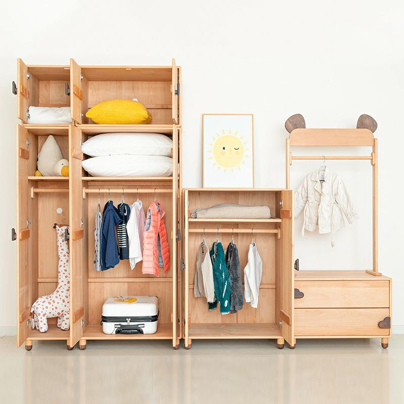 Modern Solid Wood Children's Wardrobes Natural With Partitions And ... with regard to