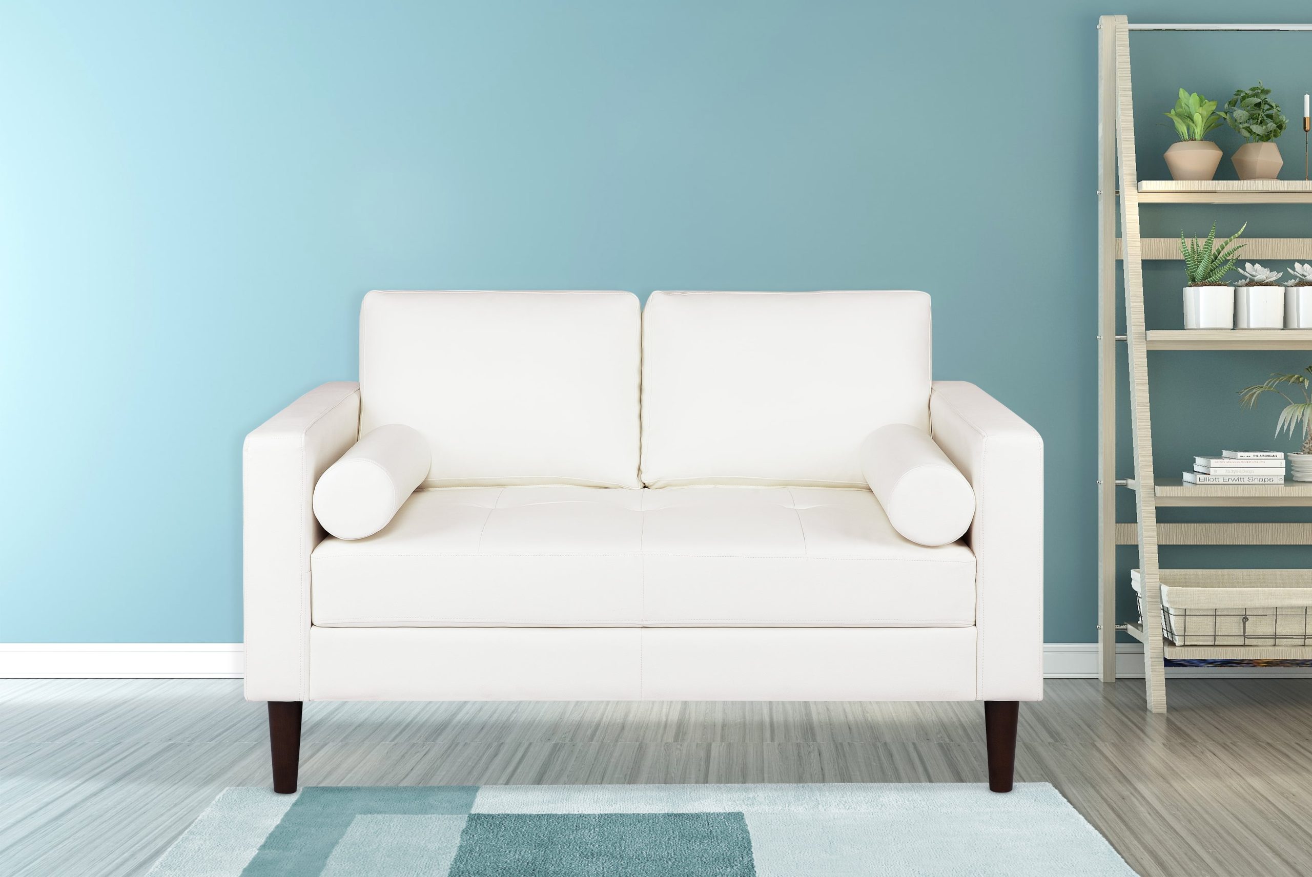 Modern Top Grain Leather Loveseat In Black, Loveseat Sofa Couch For ... within