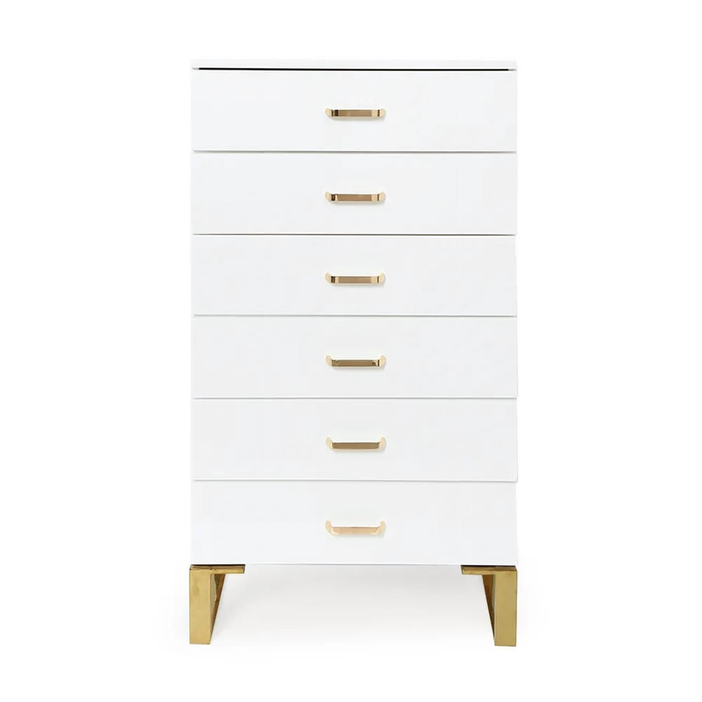 Modern White Wooden Chest With 6-Drawer Gold Legs In Large|Homary with regard to How a Pure White Wood Chest Can Brighten Your Living Space